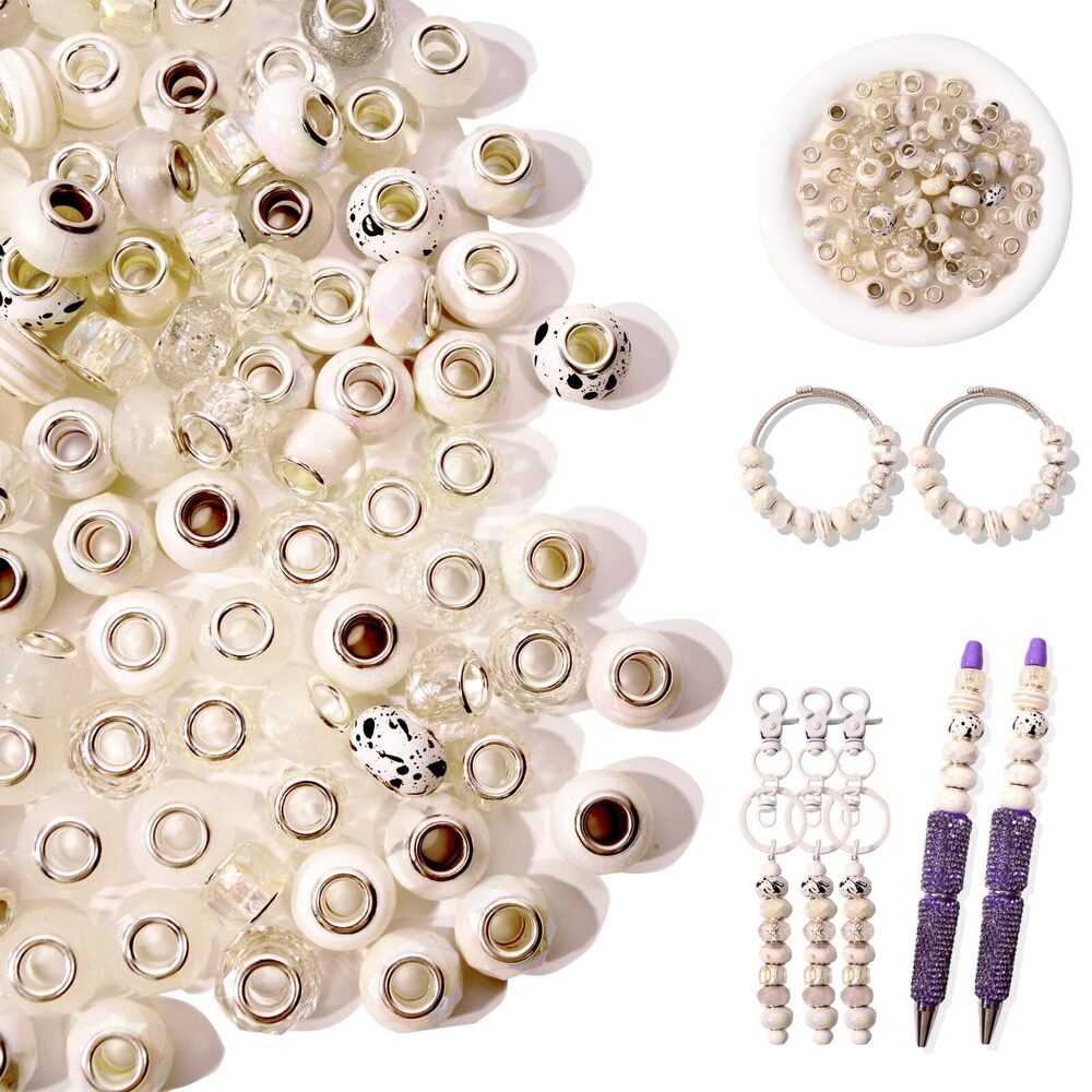8418 220 Pcs Beads for Pens - European Craft Large Hole Beads - White